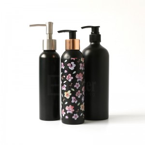 Bottiglia a pompa di lozione per shampoo cosmetici d'aluminiu neru di alta qualità