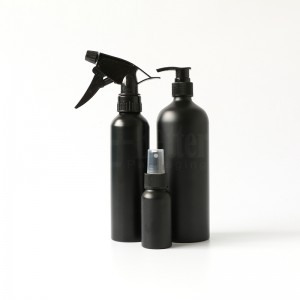 8oz 16oz 32oz Matte Black Colour Aluminium Shampoo Bottle With Spray Pump Trigger